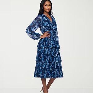 Premier Amour Blue Floral Tiered Midi Dress Sz 8 NWT